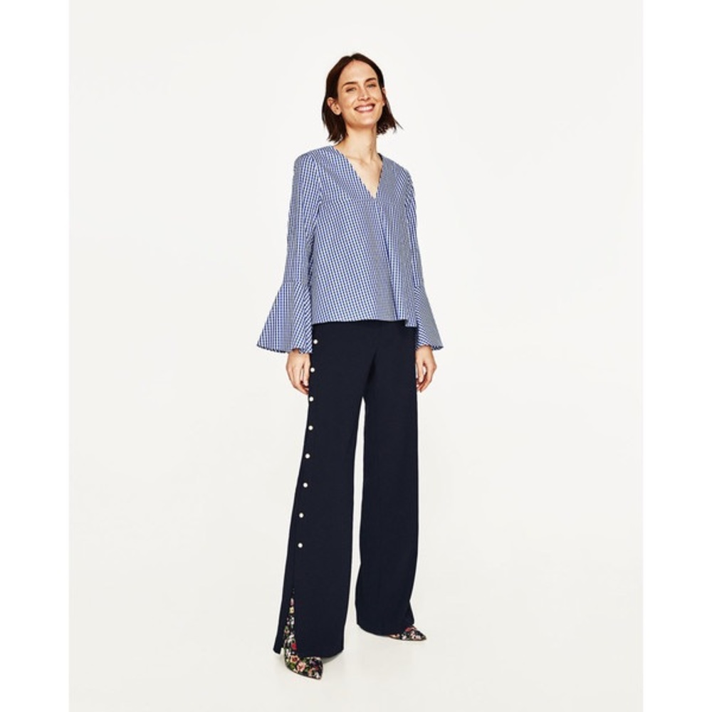 NWT Zara Navy Blue Pearl Slit Trousers Pants - Picture 3 of 8